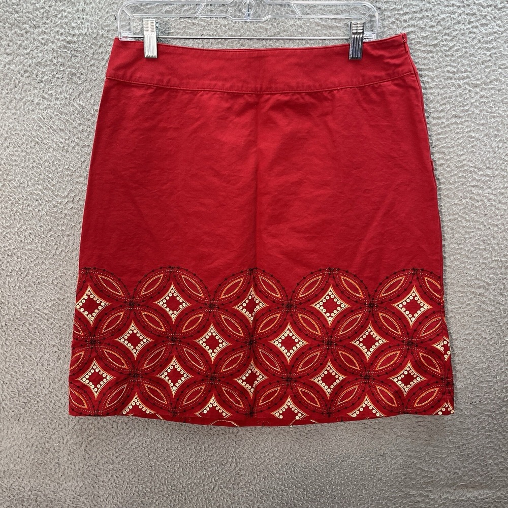 Vintage Talbots Skirt Womens 12 Red Geometric A Line Embroidered Boho Preppy Y2K
